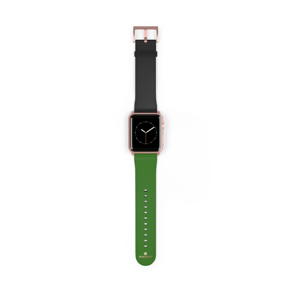 Black Green Duo Apple Band, Solid Color Print Premium Apple Watch Band- Made in USA