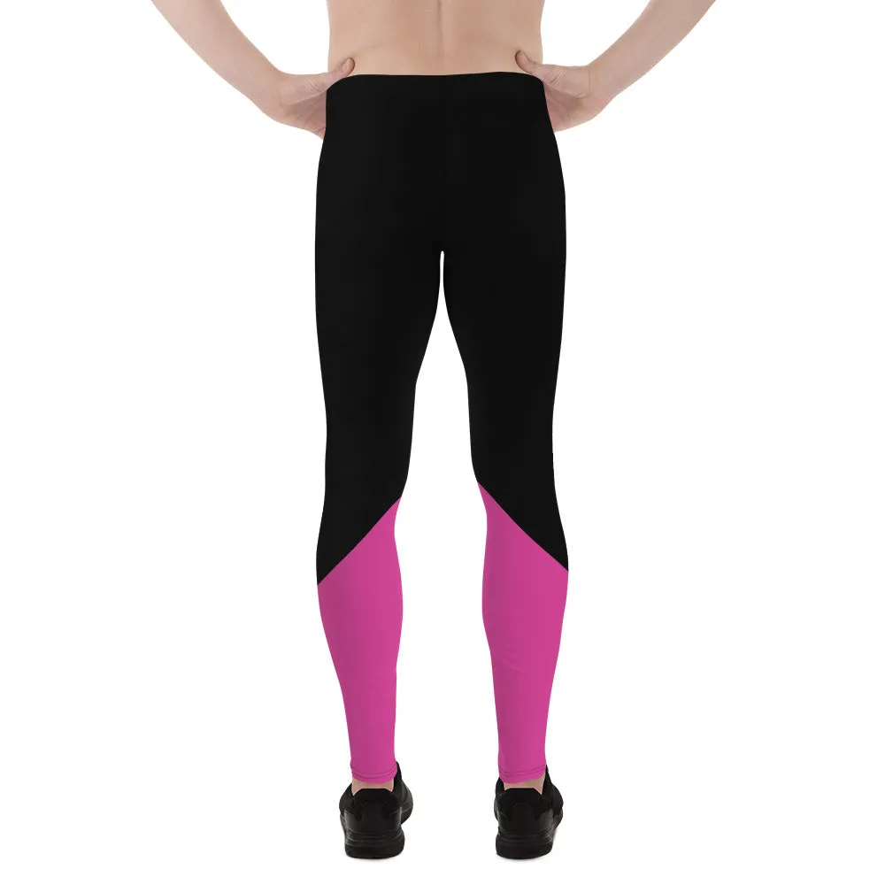 Black Hot Pink Color Meggings, Duo Colors Premium Men's Leggings Tights-Made in USA/ EU