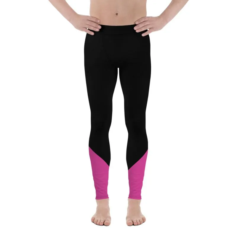 Black Hot Pink Color Meggings, Duo Colors Premium Men's Leggings Tights-Made in USA/ EU