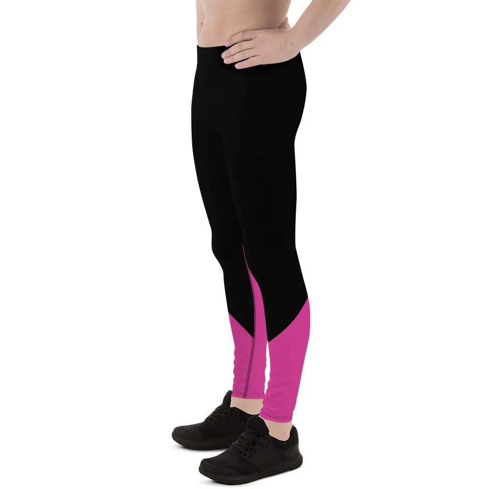 Black Hot Pink Color Meggings, Duo Colors Premium Men's Leggings Tights-Made in USA/ EU