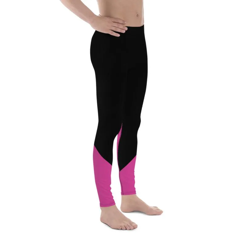 Black Hot Pink Color Meggings, Duo Colors Premium Men's Leggings Tights-Made in USA/ EU