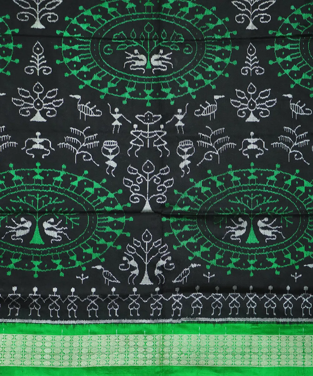 Black lime green silk handloom sambalpuri saree