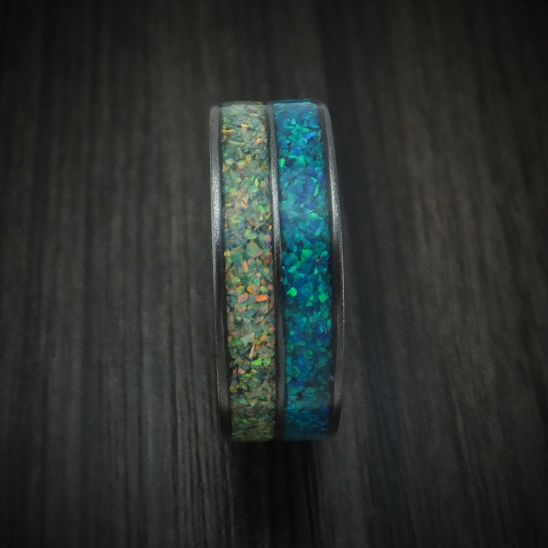 Black Titanium And Opal Men's Ring Custom Made Band