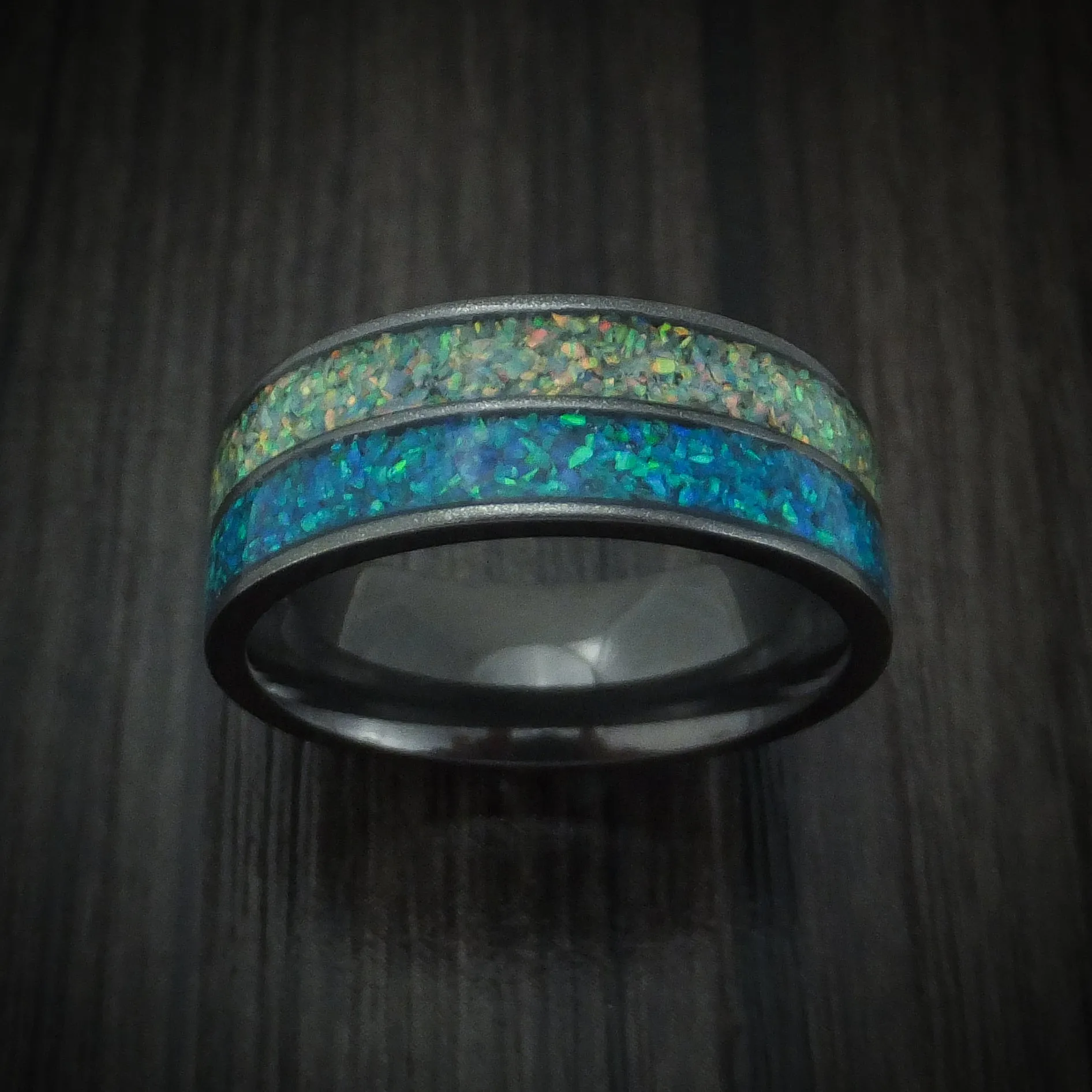 Black Titanium And Opal Men's Ring Custom Made Band