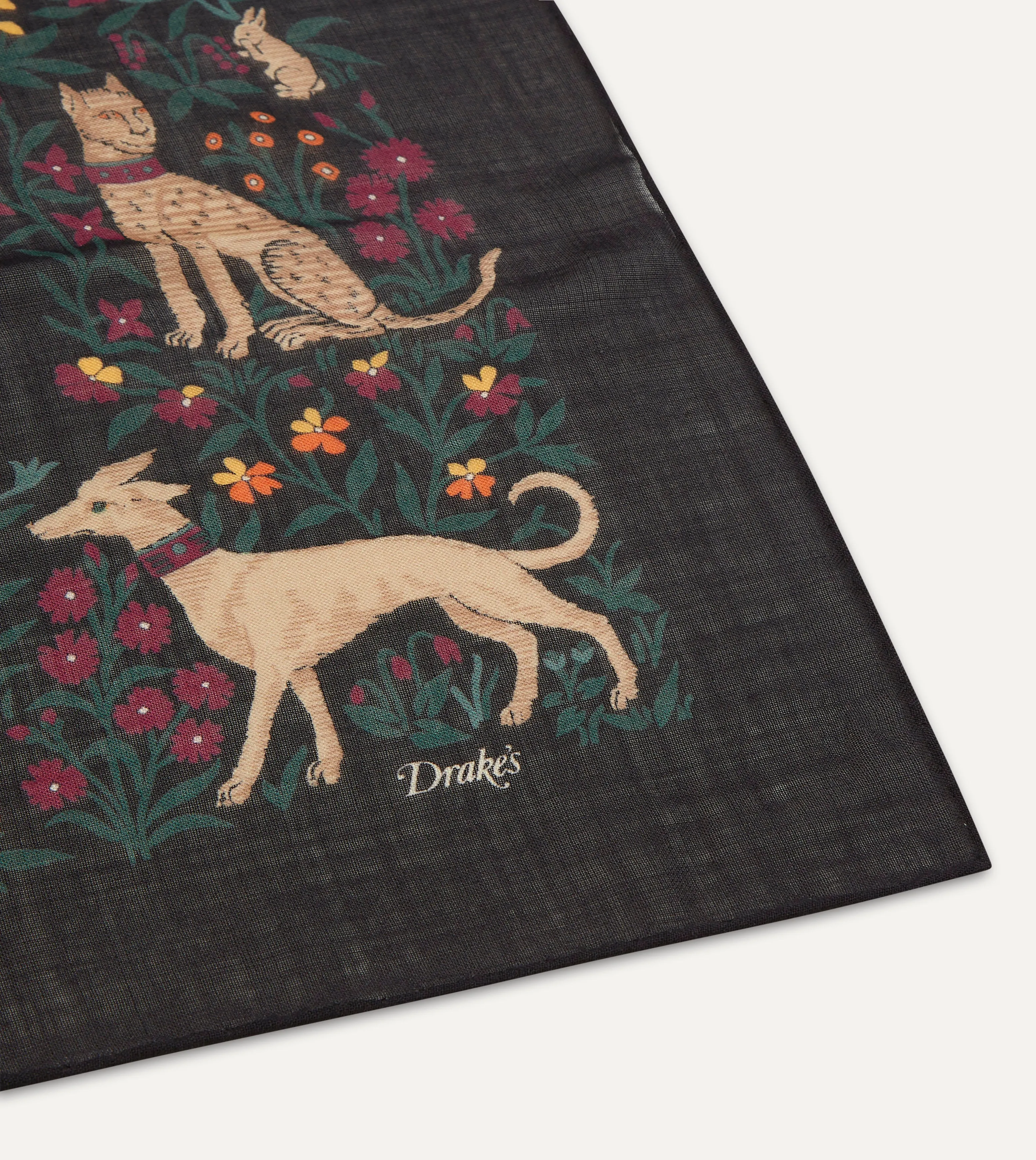 Black Unicorn Print Wool-Silk Square Scarf