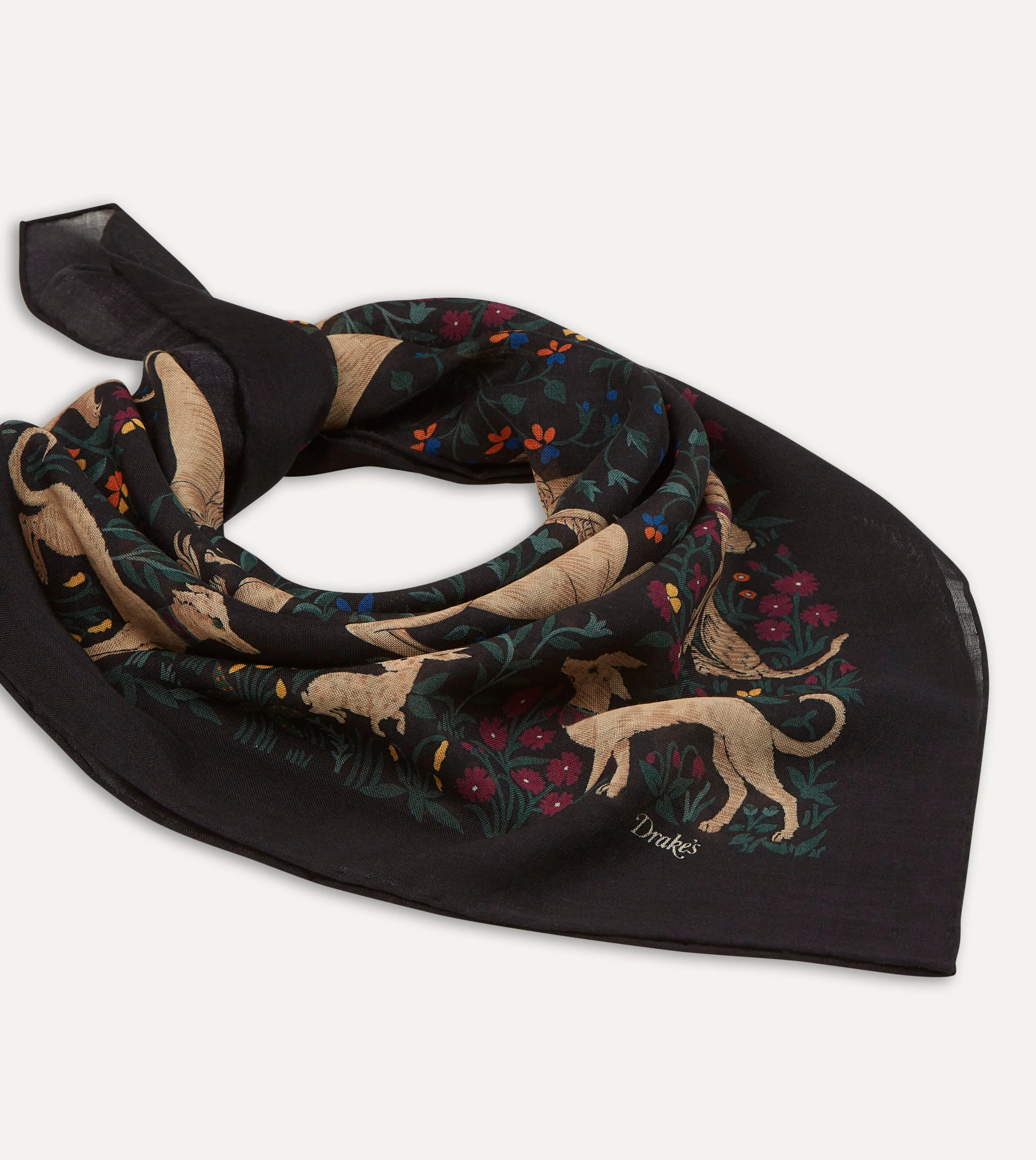 Black Unicorn Print Wool-Silk Square Scarf