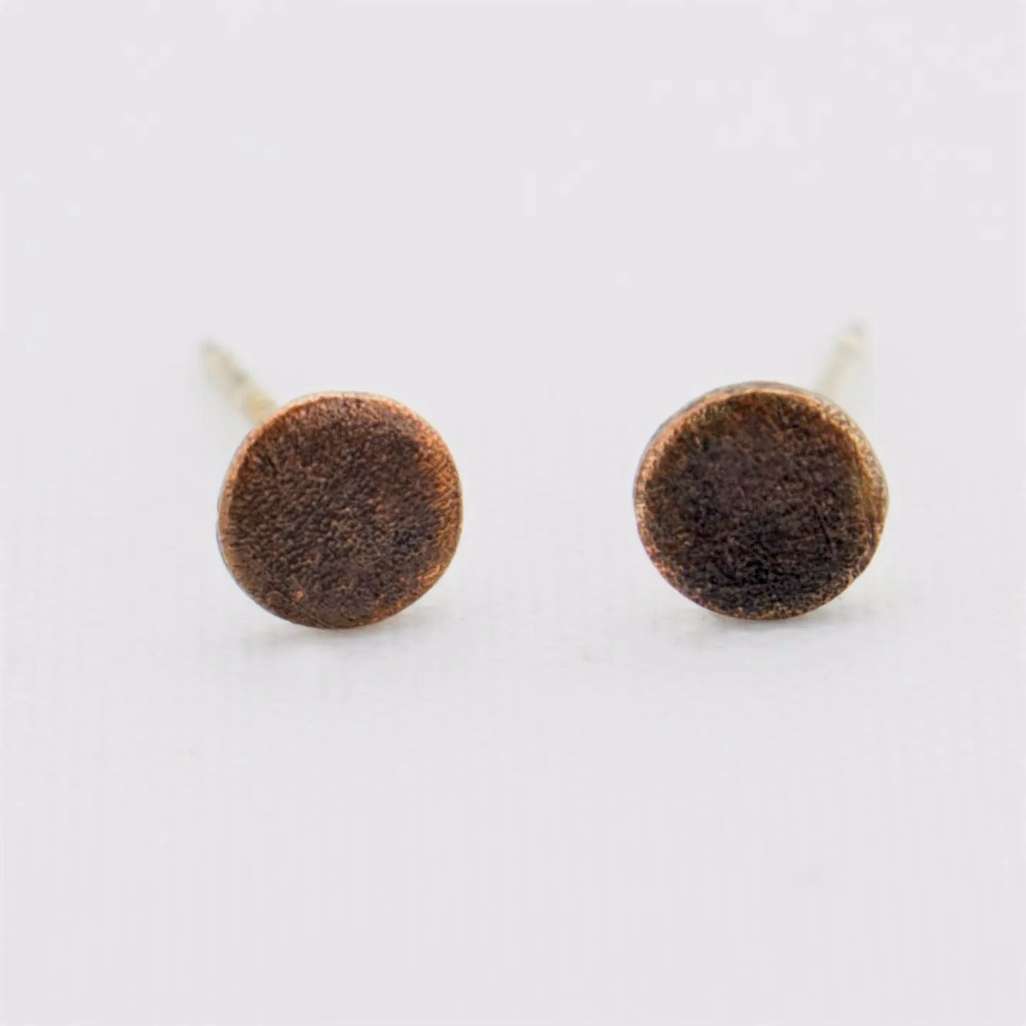 Blackened Copper Miniature Button Studs with Sterling Silver Posts