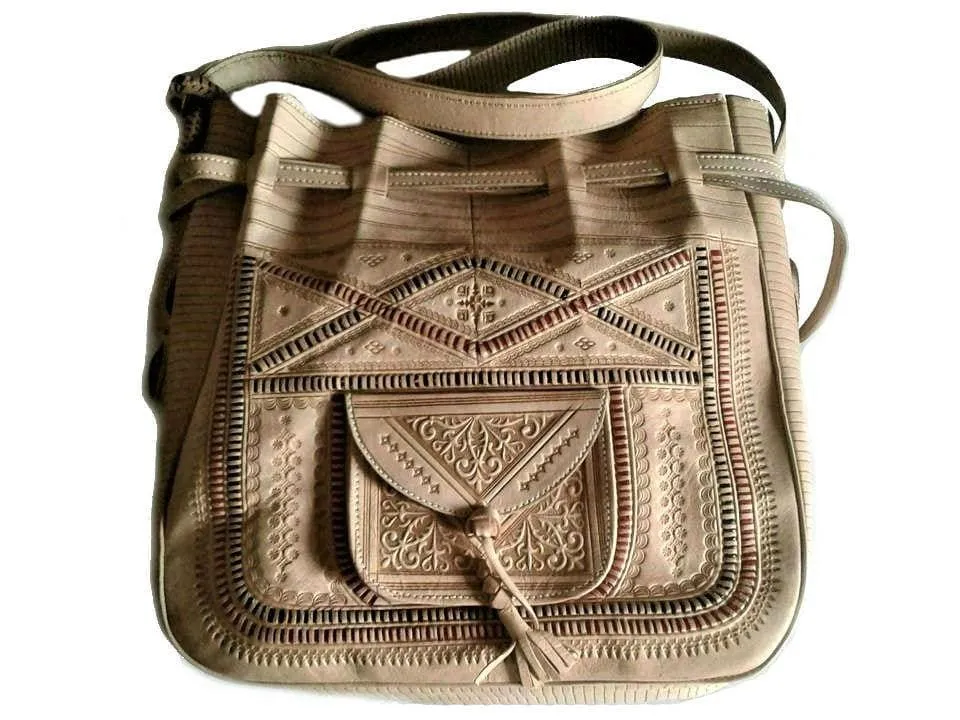 Bohemian Morocco Leather Bag - Embroidered - Undyed