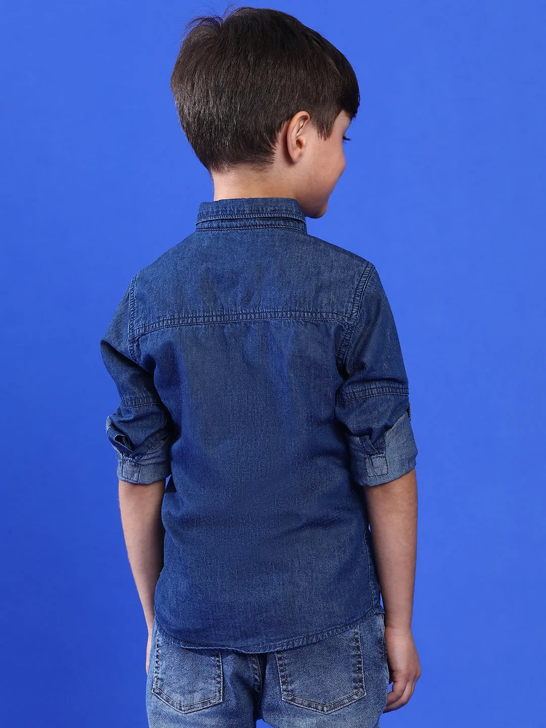 Boys Solid Dark Blue Cotton Regular Fit Full Sleeve Shirt