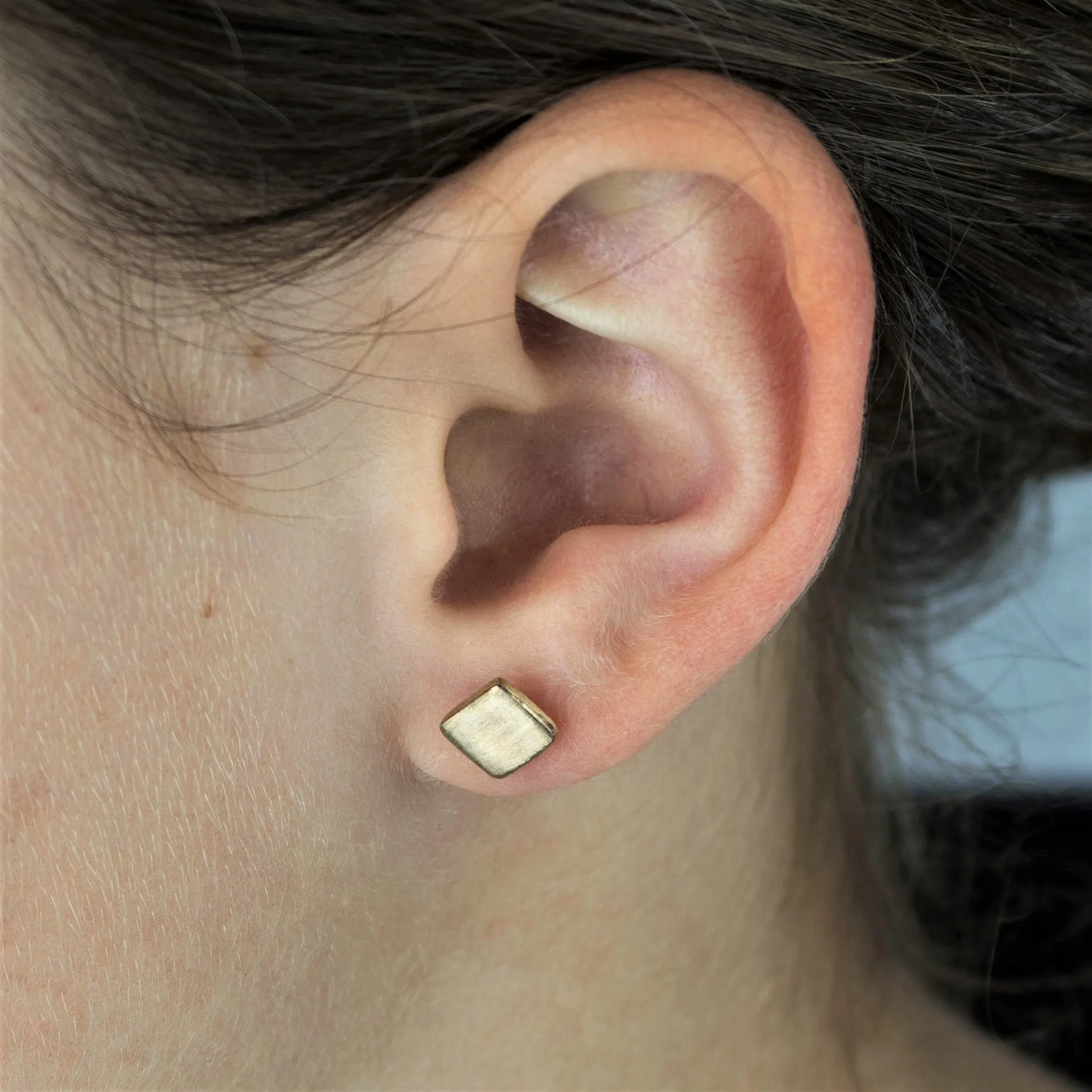 Brushed Bronze Square Earring Studs with Sterling Silver Posts