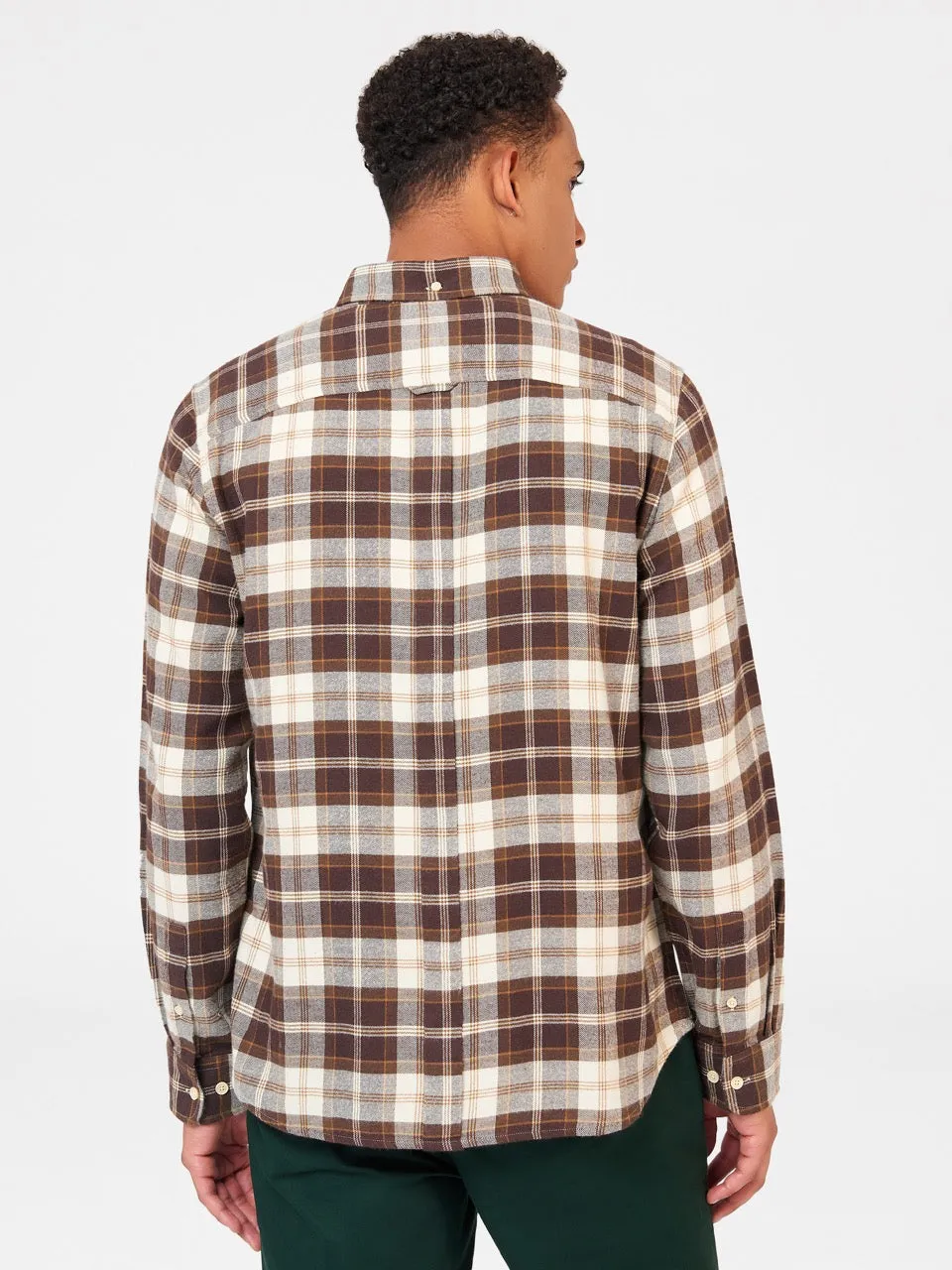 Brushed Plain Check Shirt - Chocolate