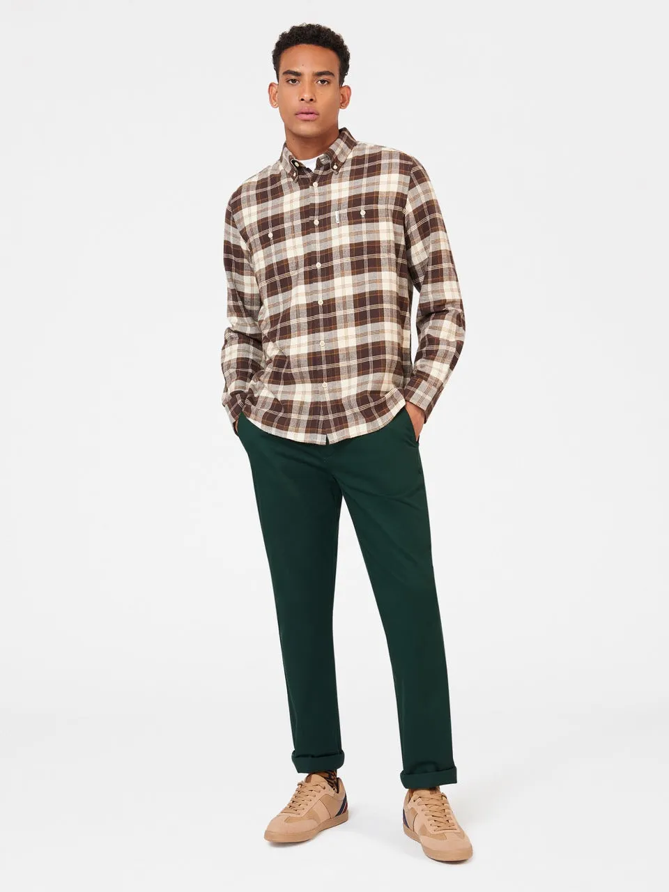 Brushed Plain Check Shirt - Chocolate