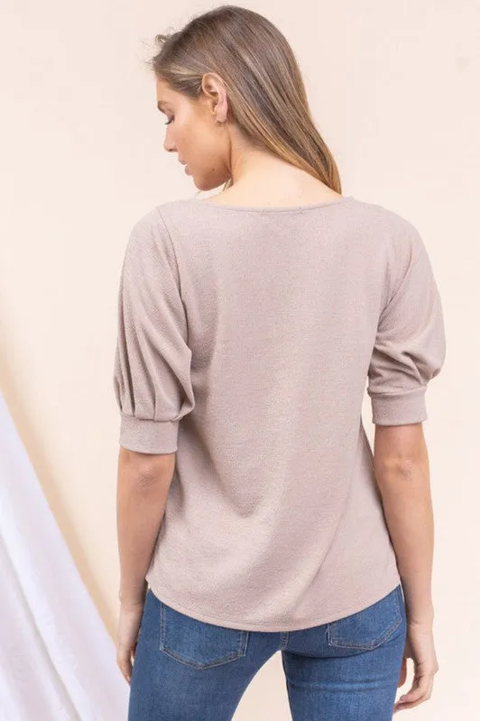 Bubble Sleeve Top In Taupe