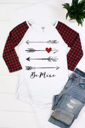 Buffalo Plaid Be Mine Arrows Raglan Long Sleeve T-Shirt