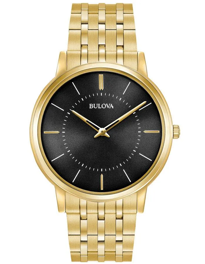 Bulova Mens Thin Classic - Gold-Tone - Bracelet - Black Dial - 30m