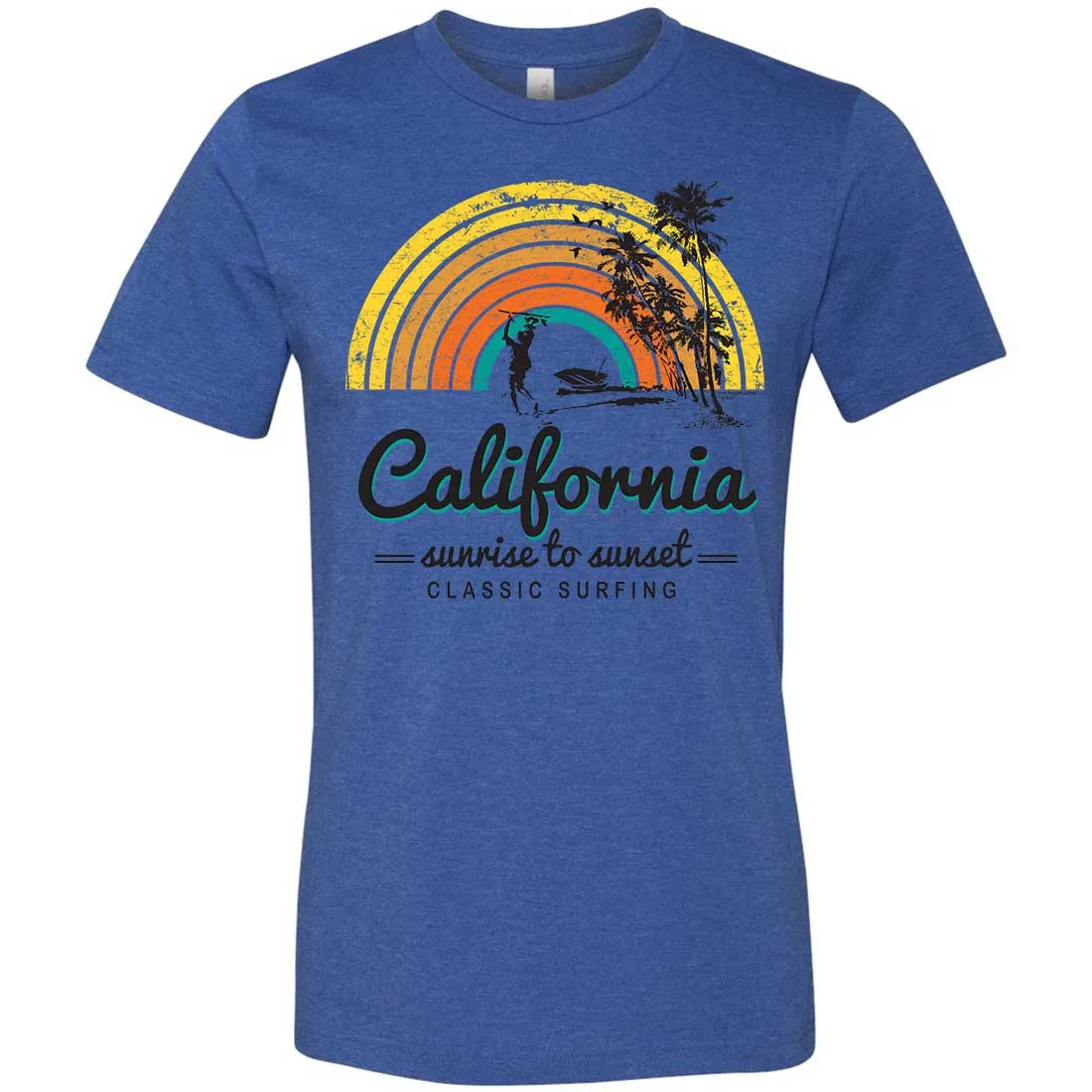 California Classic Sunrise Surfing Asst Colors Mens Lightweight Fitted T-Shirt/tee