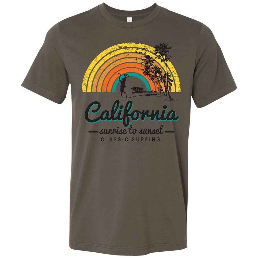 California Classic Sunrise Surfing Asst Colors Mens Lightweight Fitted T-Shirt/tee