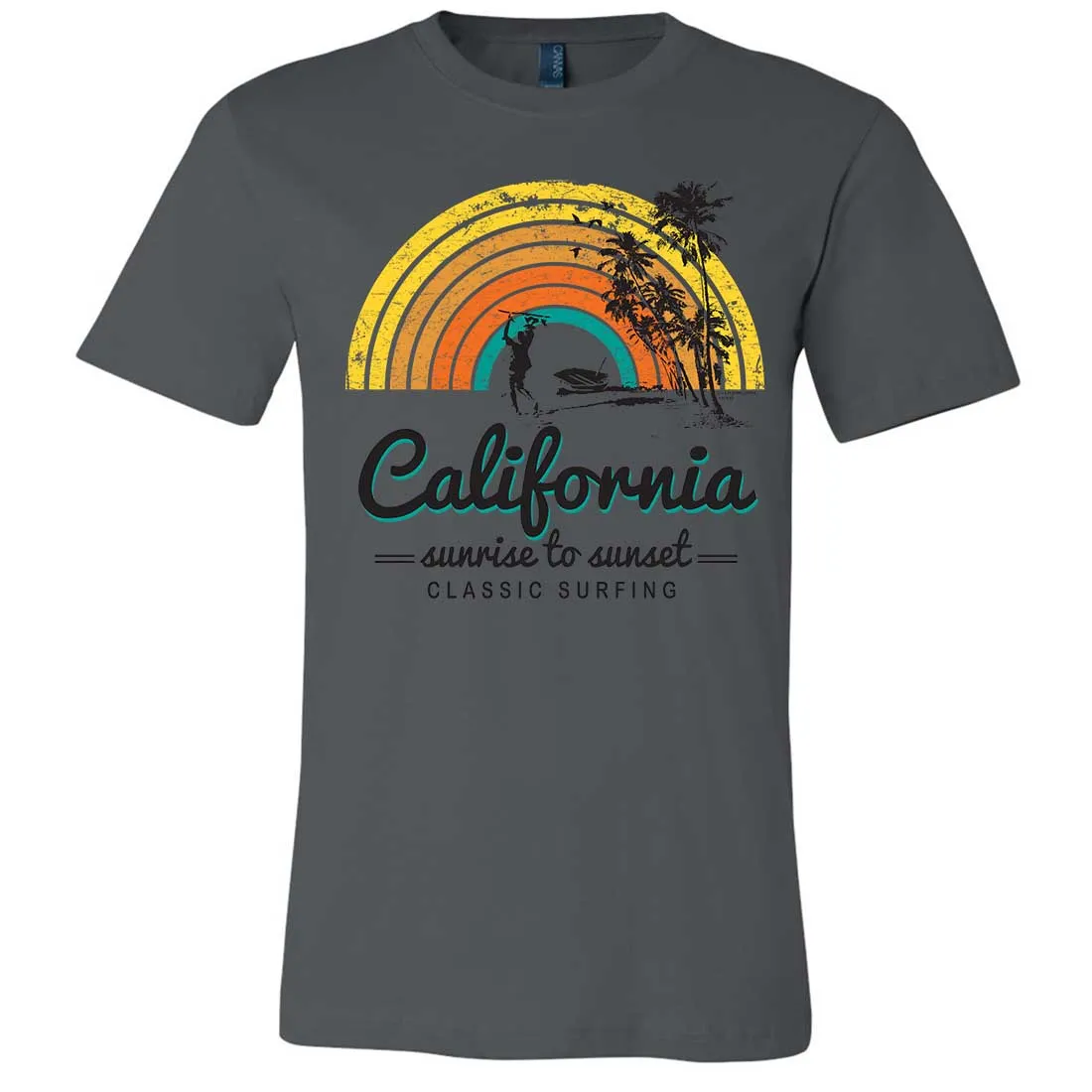 California Classic Sunrise Surfing Asst Colors Mens Lightweight Fitted T-Shirt/tee