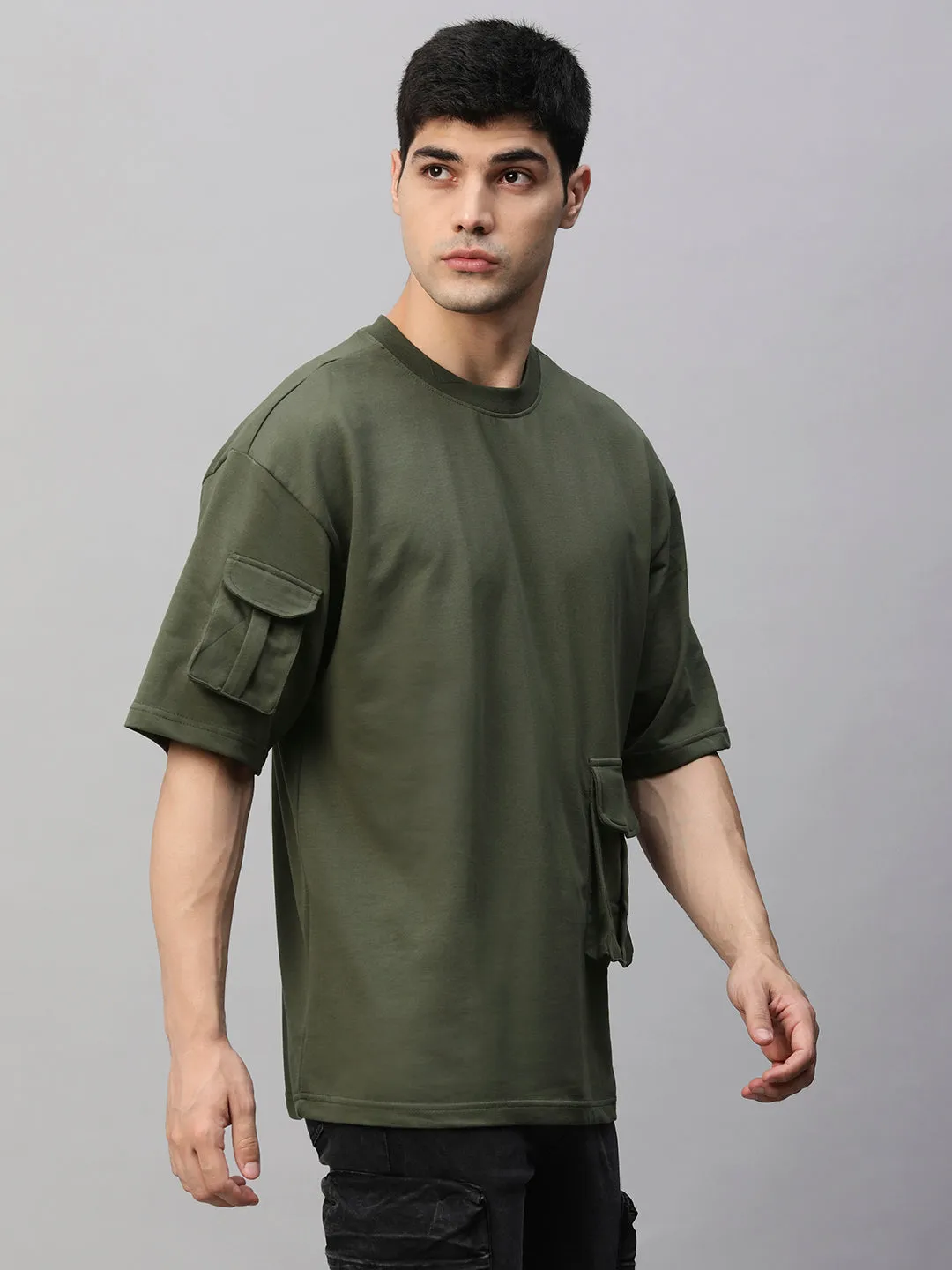 Cargo T-Shirt For Men - Olive Green