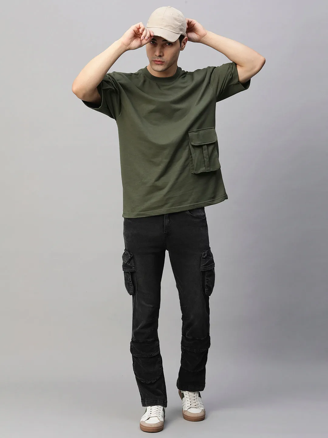 Cargo T-Shirt For Men - Olive Green