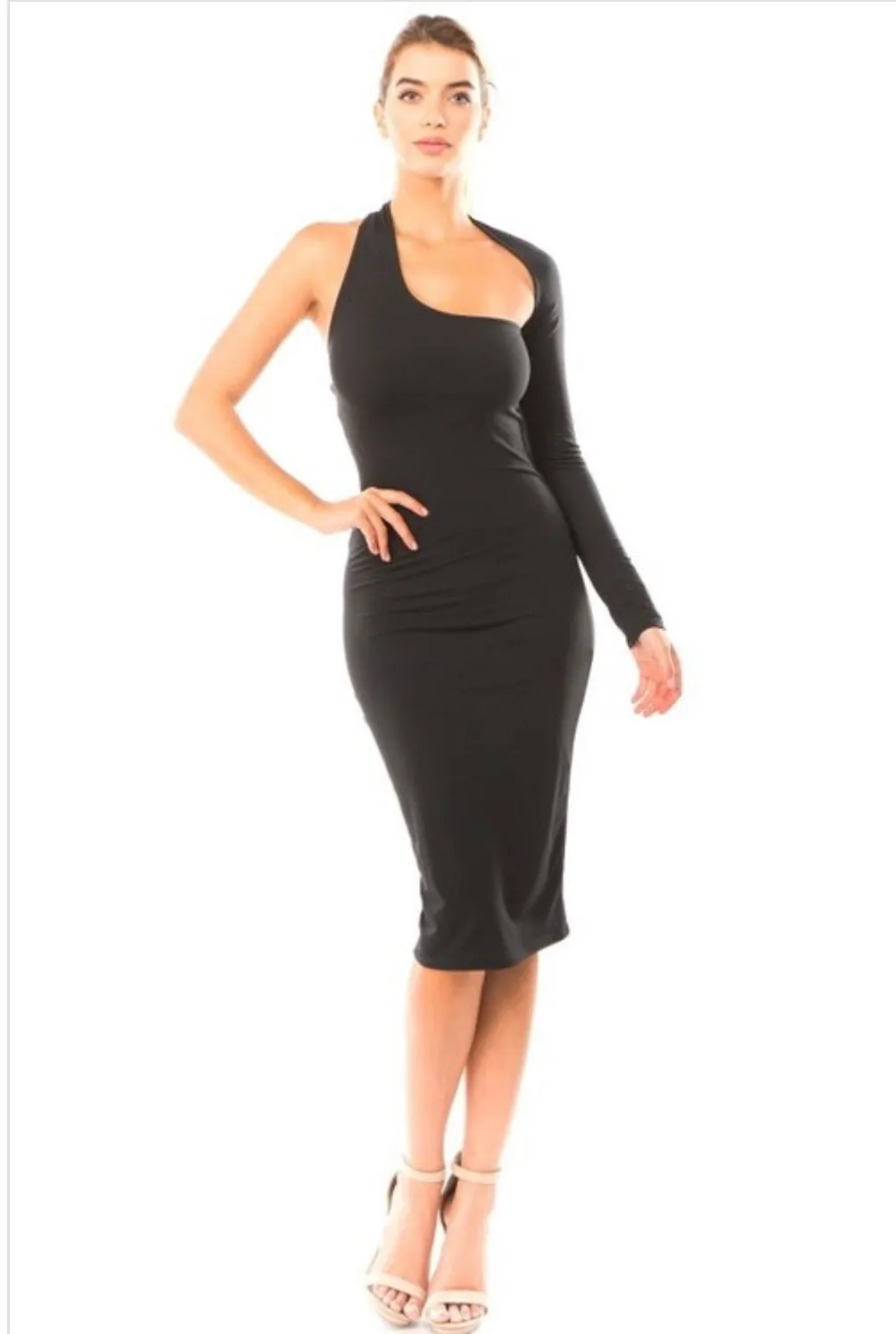 Catch My Fly One Shoulder Wrap Arm Midi Dress