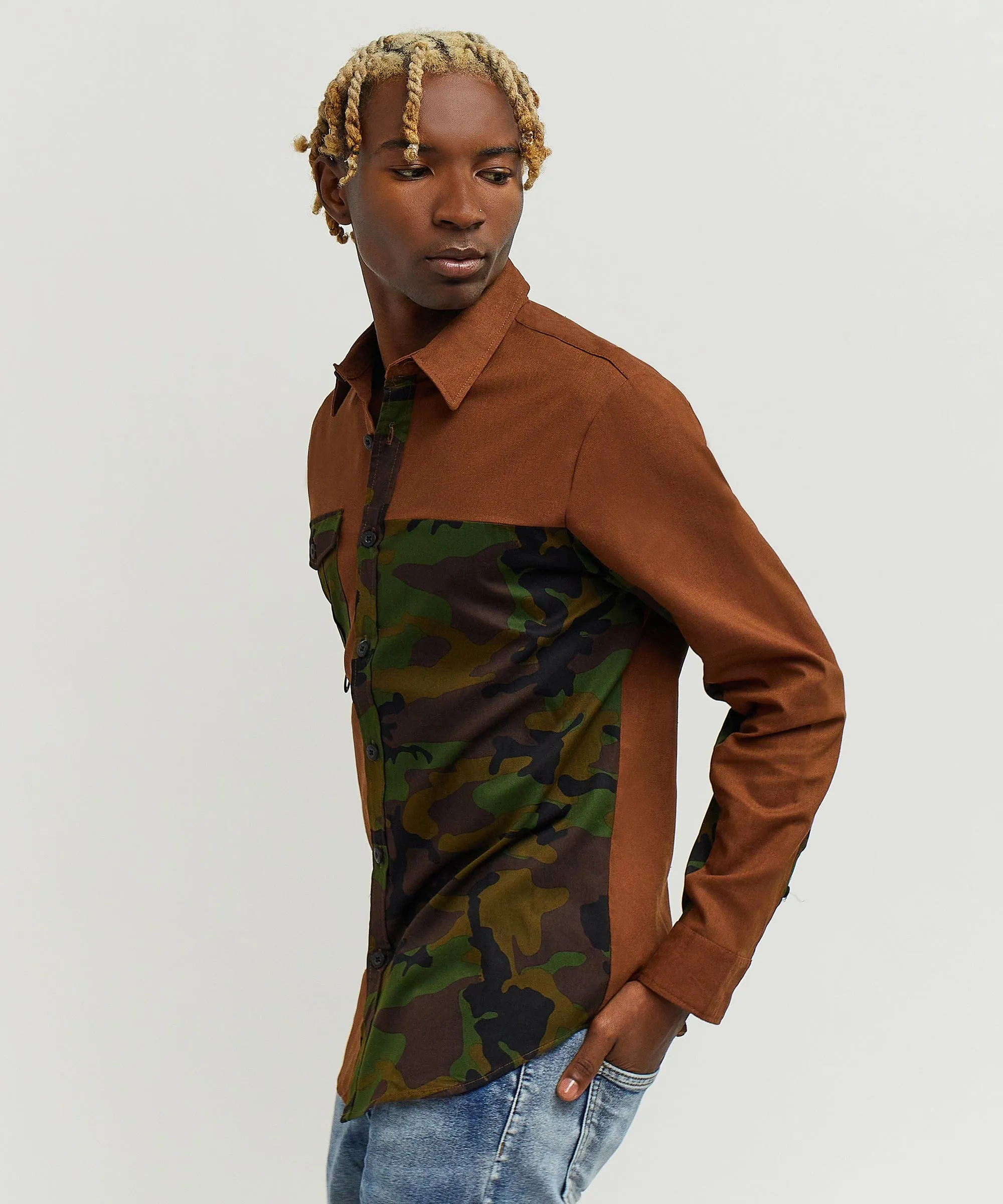 Cavalli Camo Details Long Sleeve Flannel Shirt