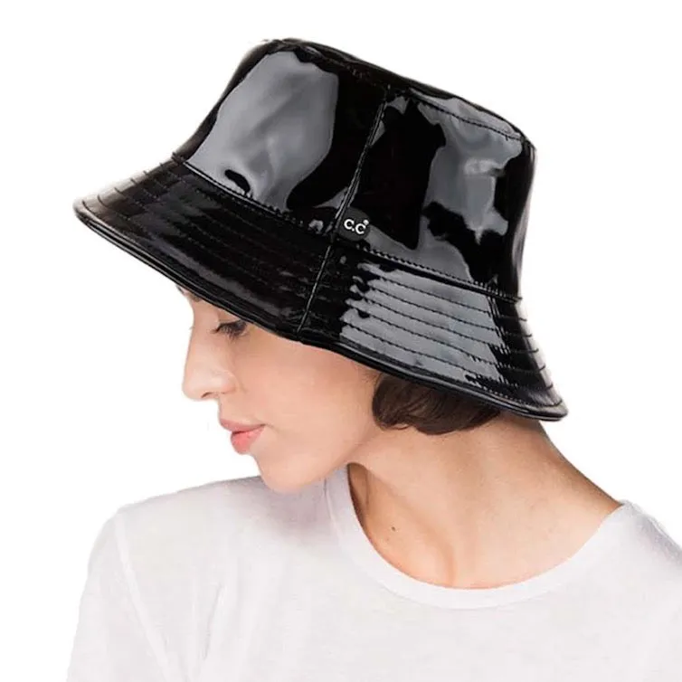 C.C Brand Shiny Reflective Enamel Detailed Rain Bucket Hat