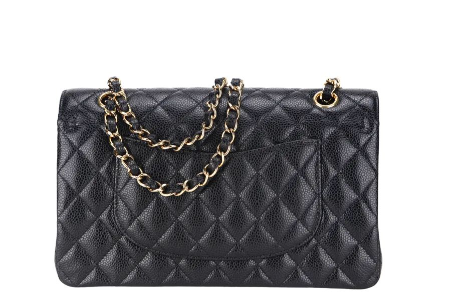 CHANEL CLASSIC FLAP (A047xxxx) MEDIUM BLACK CAVIAR GOLD HARDWARE, WITH DUST COVER & BOX