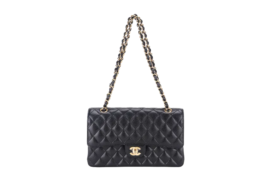 CHANEL CLASSIC FLAP (A047xxxx) MEDIUM BLACK CAVIAR GOLD HARDWARE, WITH DUST COVER & BOX