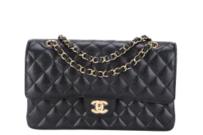 CHANEL CLASSIC FLAP (A047xxxx) MEDIUM BLACK CAVIAR GOLD HARDWARE, WITH DUST COVER & BOX