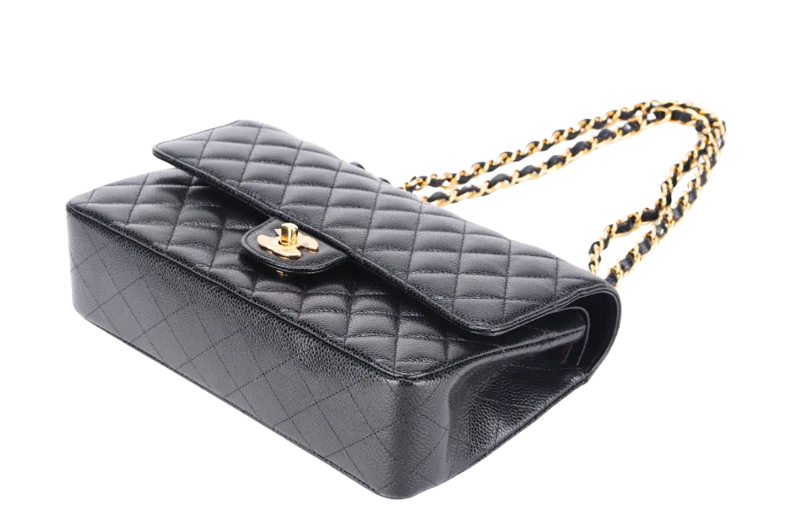 CHANEL CLASSIC FLAP (A047xxxx) MEDIUM BLACK CAVIAR GOLD HARDWARE, WITH DUST COVER & BOX