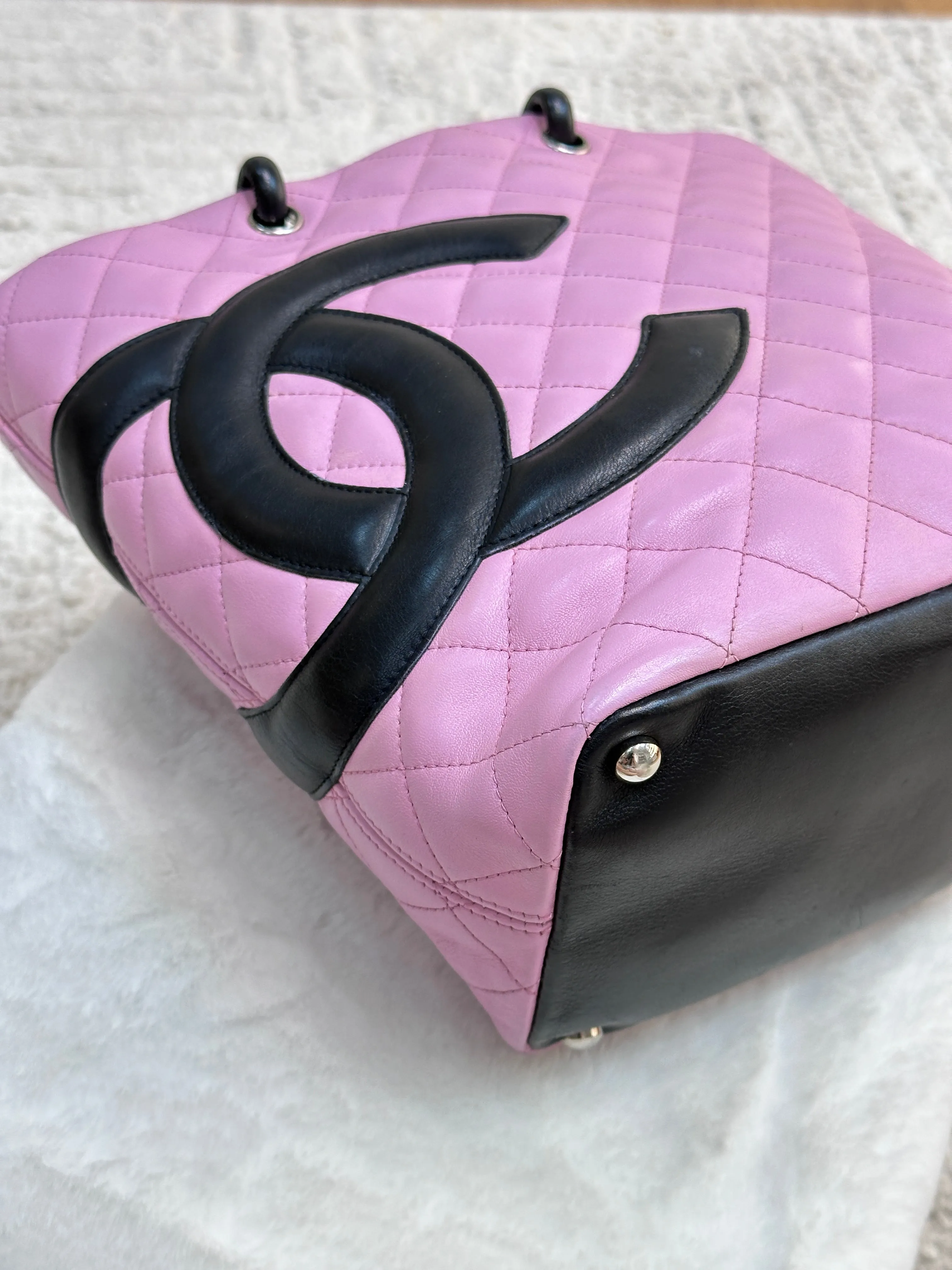 Chanel Medium Calfskin Quilted Cambon Tote Pink Black