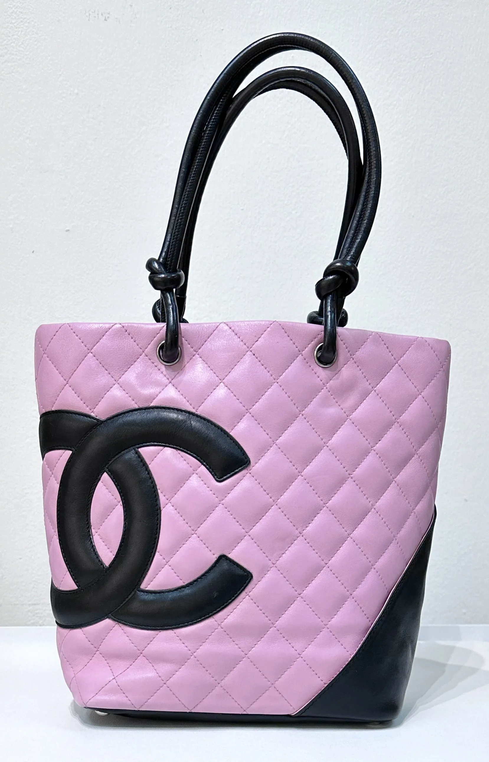 Chanel Medium Calfskin Quilted Cambon Tote Pink Black