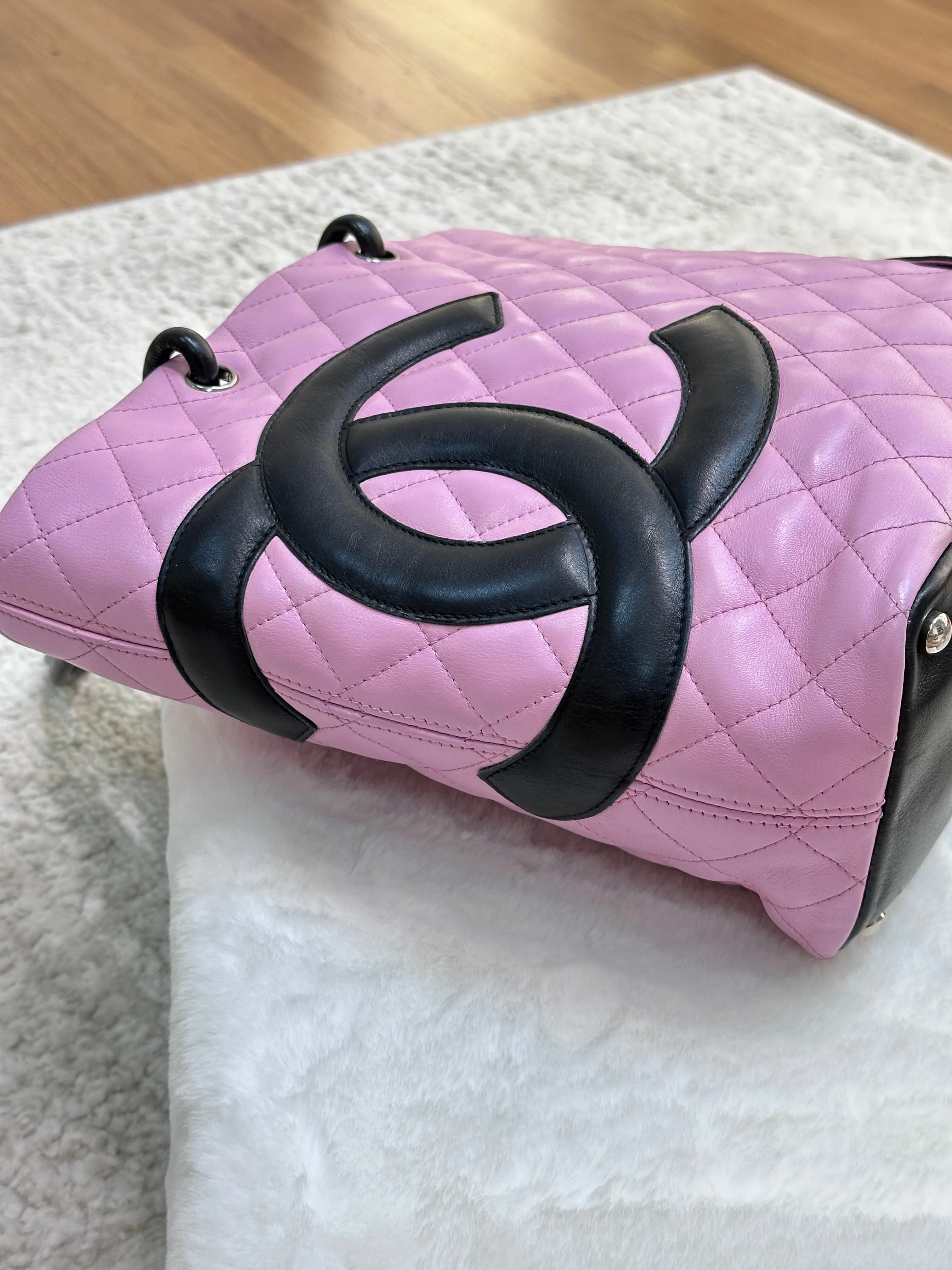 Chanel Medium Calfskin Quilted Cambon Tote Pink Black