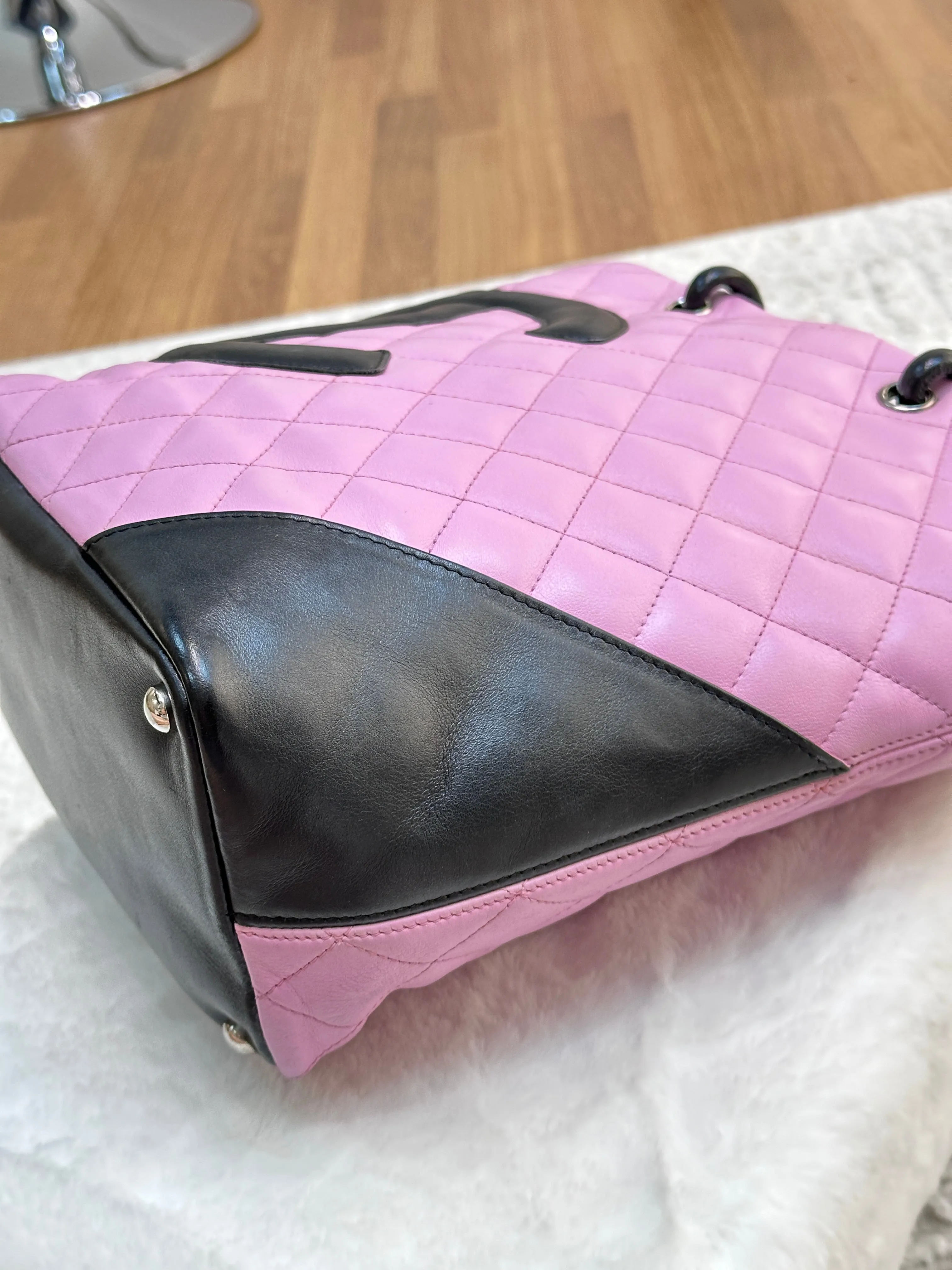 Chanel Medium Calfskin Quilted Cambon Tote Pink Black