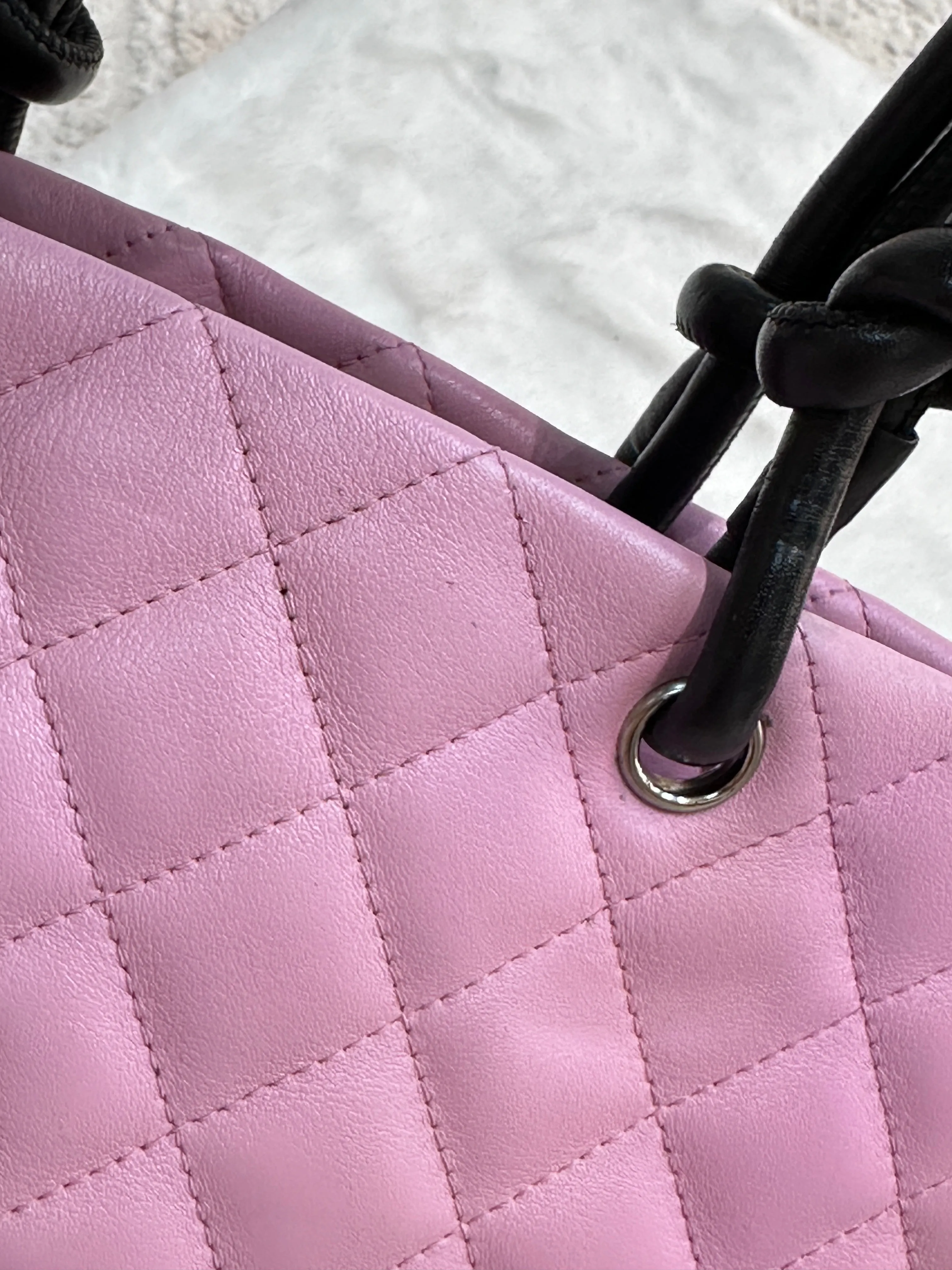 Chanel Medium Calfskin Quilted Cambon Tote Pink Black