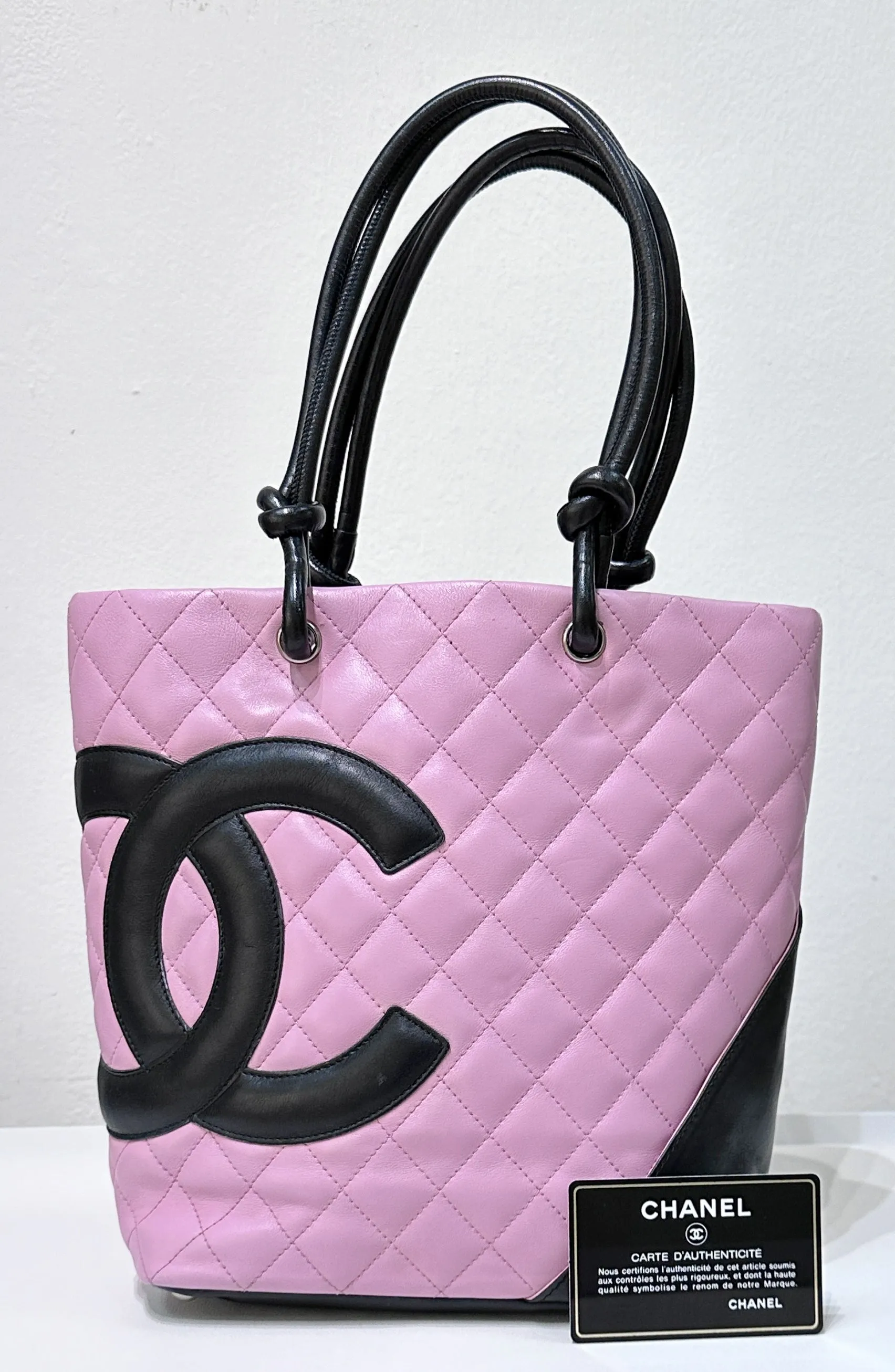 Chanel Medium Calfskin Quilted Cambon Tote Pink Black