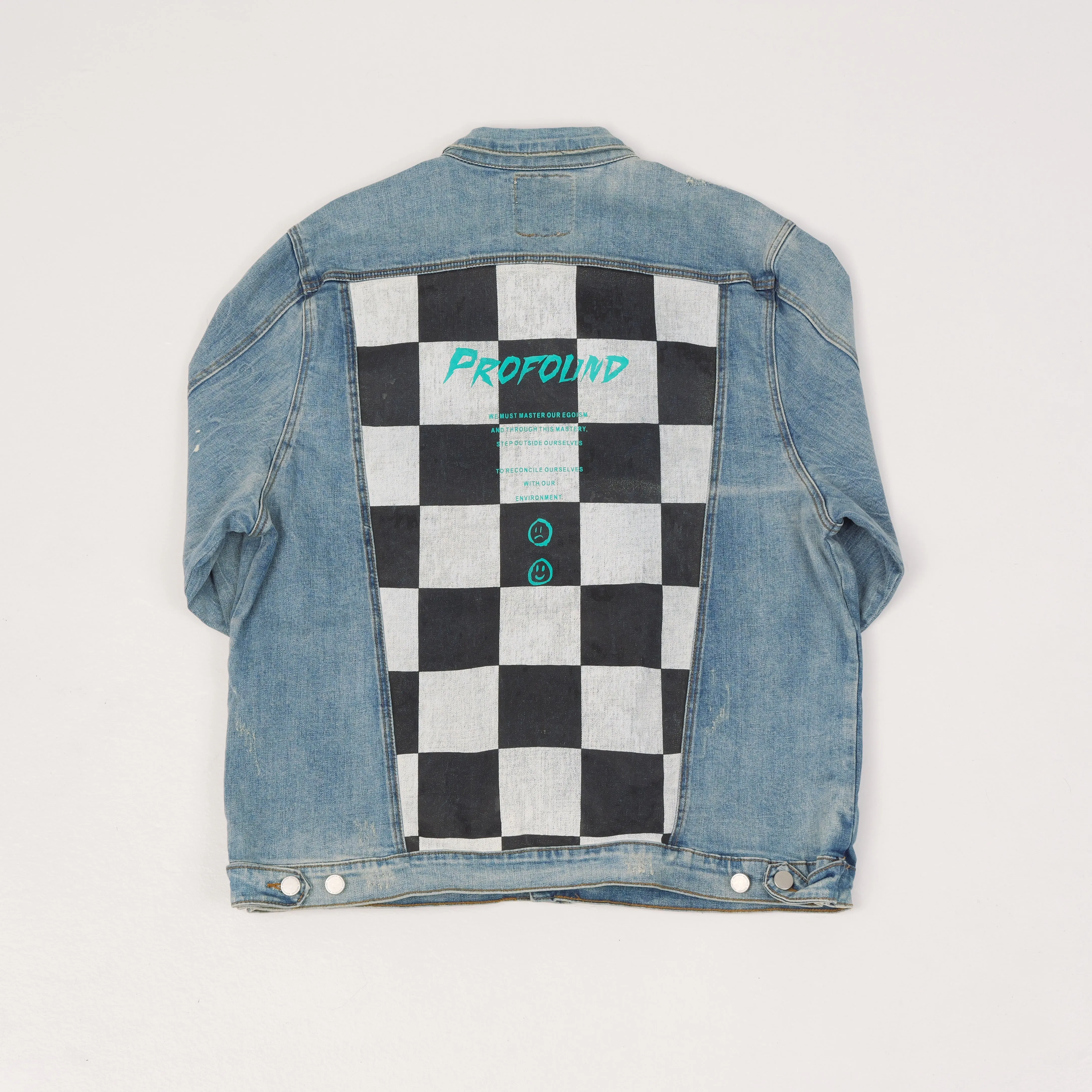 CHECKERED DENIM JACKET LIGHT WASH