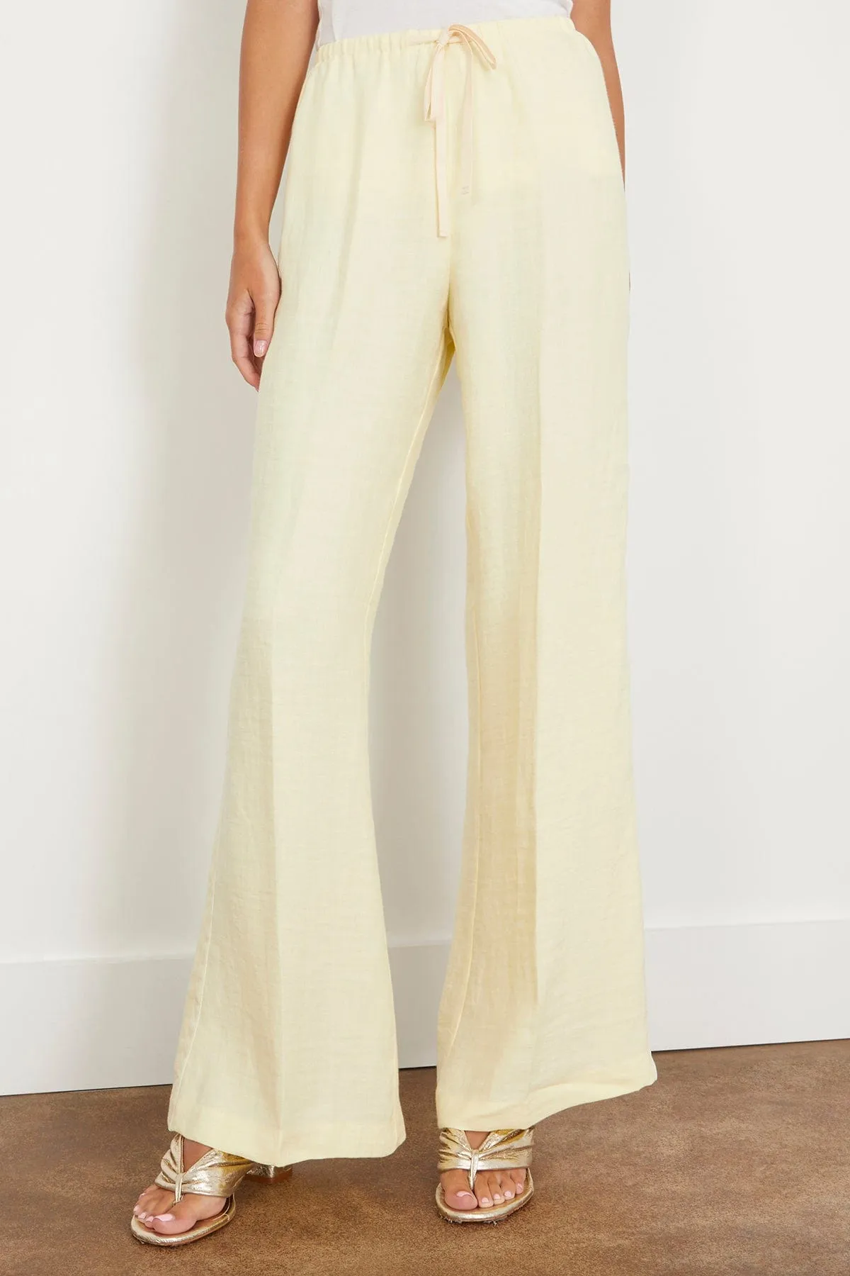 Chic Linen Herringbone Elasticated Pant in Luce