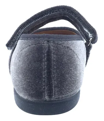 ChildrenChic Girl's Hook and Loop Mary Jane, Grey Velvet