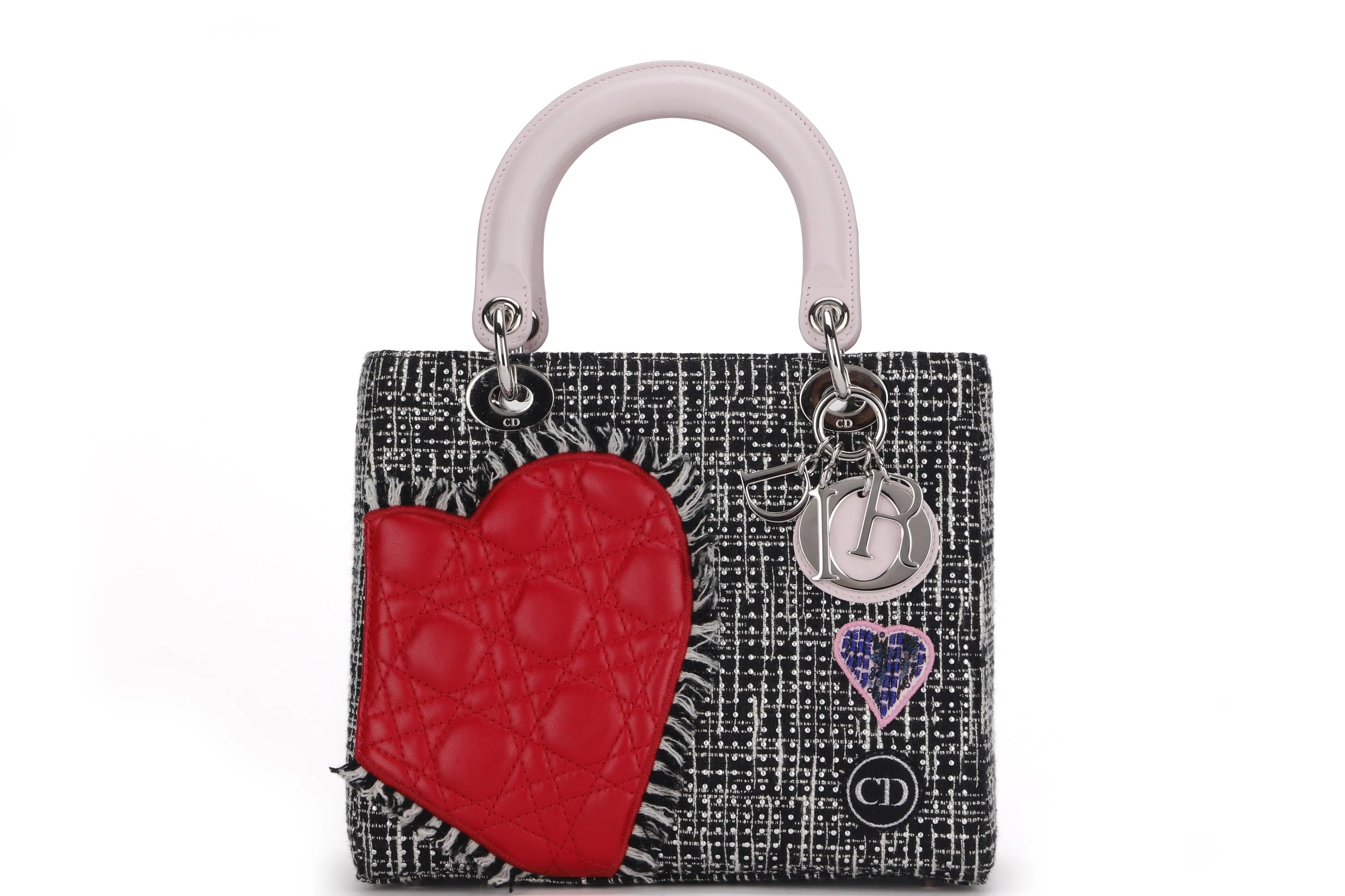 CHRISTIAN DIOR LADY DIOR PATCHWORK LOVE (17-BO-0185) MULTICOLOR MEDIUM TWEED SILVER HARDWARE, WITH STRAP, CARD, DUST COVER & BOX