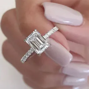 Classic Emerald Cut Engagement Ring In Sliver Tone