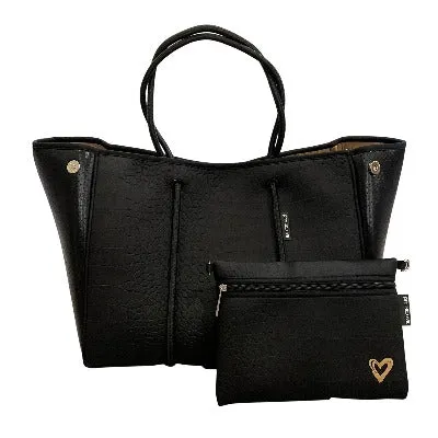 Classic Large Tote - Black Croc-embossed