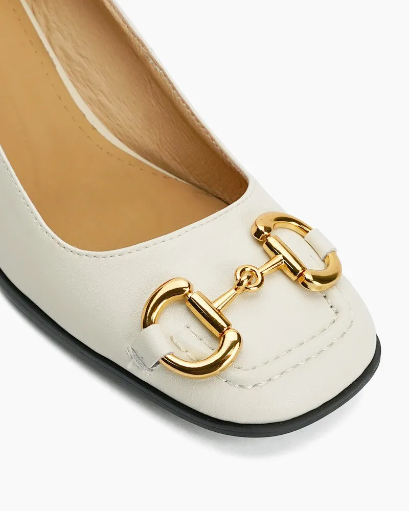 Classic Metal Buckle Thick Heel Shallow Mouth Loafers