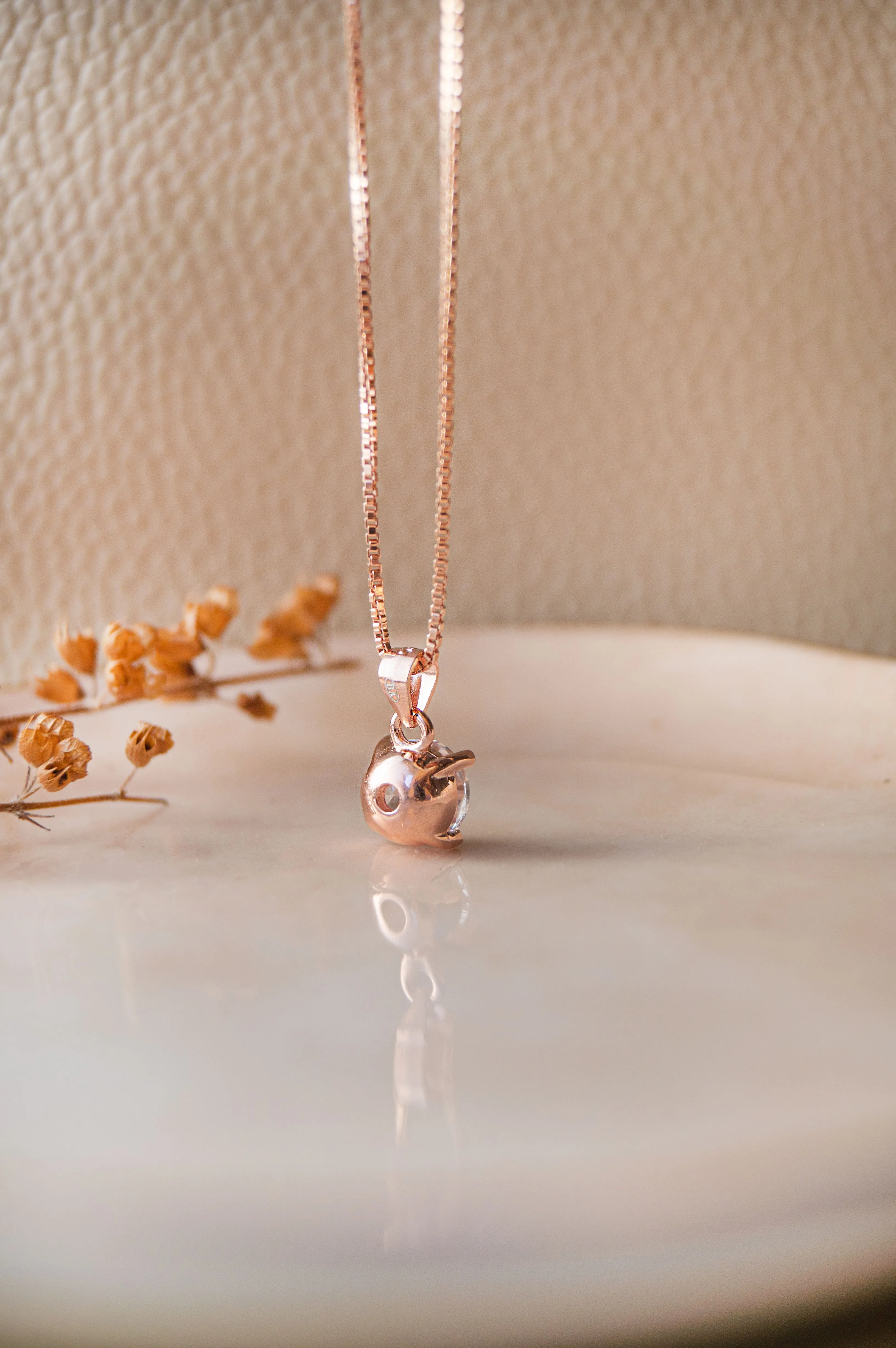 Classic Solitaire Rose Gold Plated Sterling Silver Pendant With Chain