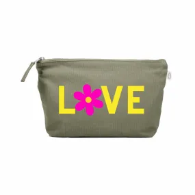 Clutch Bag Olive with Yellow/Pink LOVE Daisy