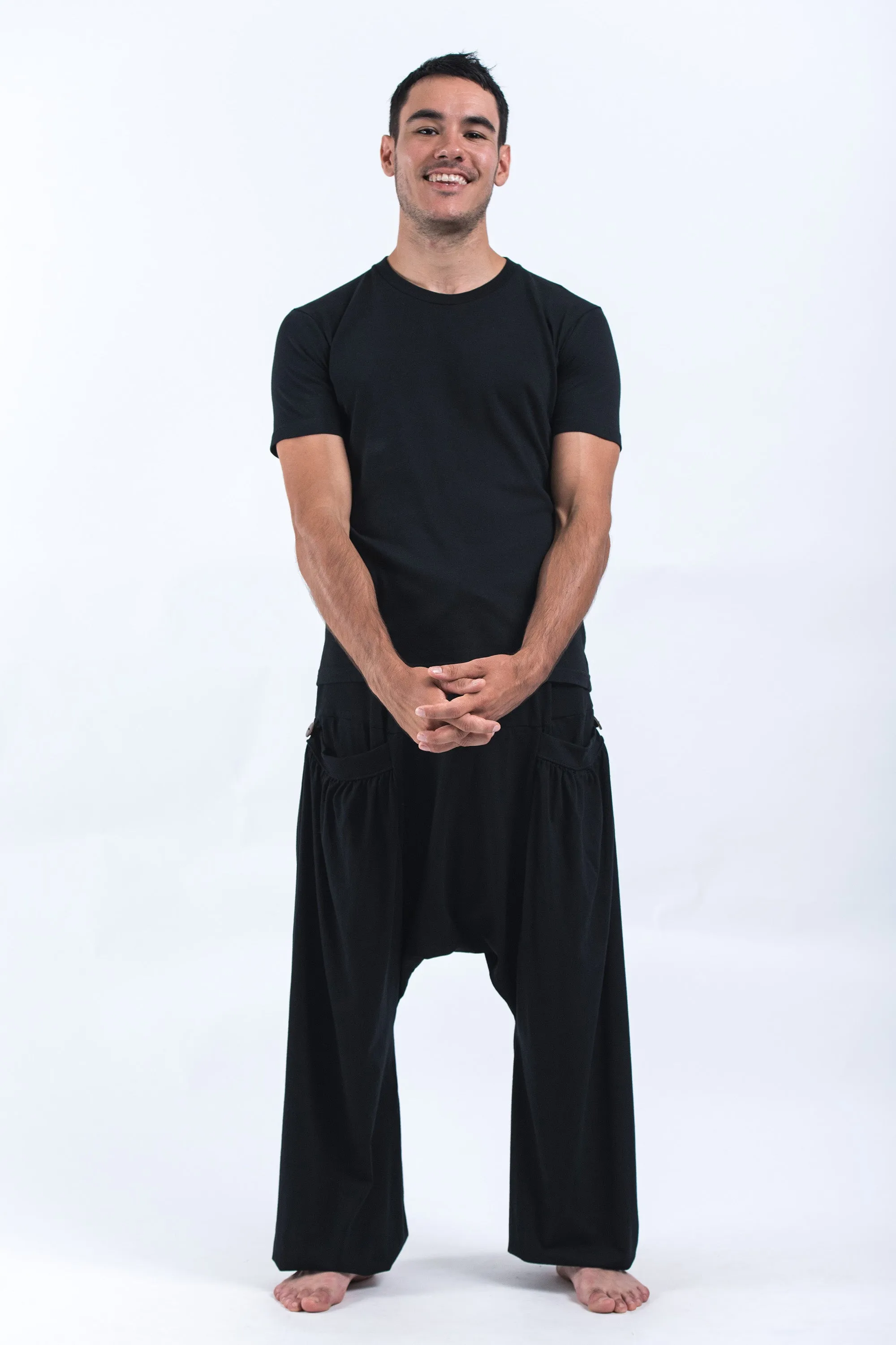 Cotton Men Harem Pants in Solid Black