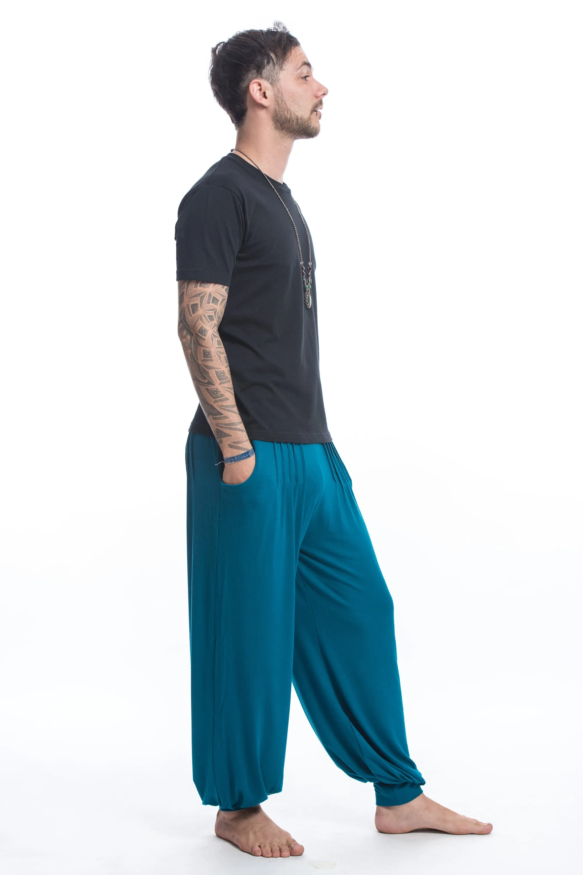 Cotton Men Harem Pants in Solid Blue