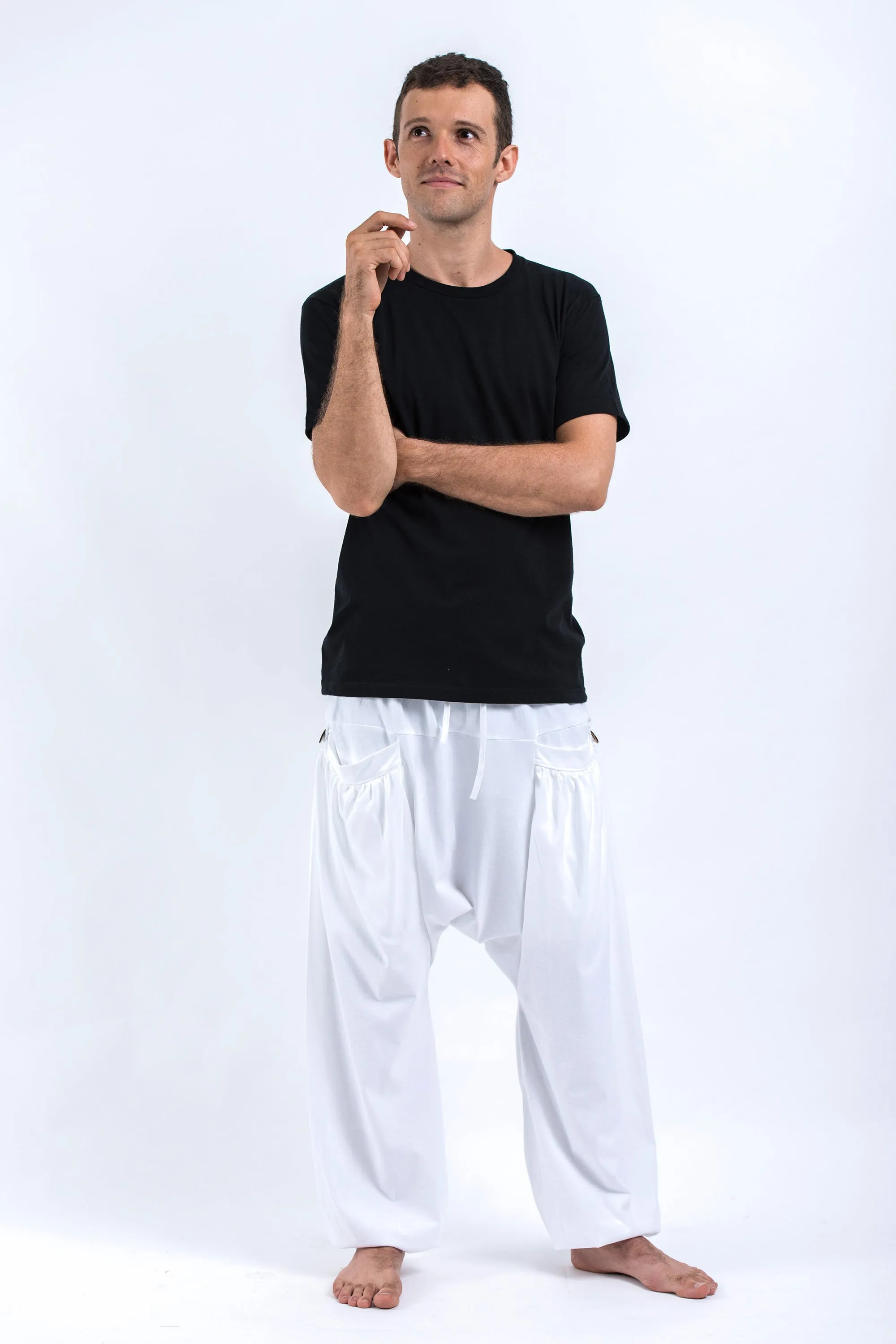 Cotton Men Harem Pants in Solid White