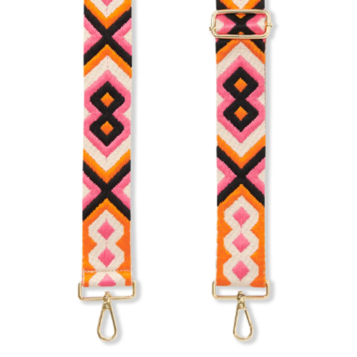 Crossbody Strap - Orange and Pink Bohemian Print (Gold Hardware)